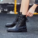 Size:4.5-9 Women Solid Color Lace-up Genuine Leather Zipper Boots