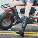 Size:4.5-9 Women Solid Color Lace-up Genuine Leather Zipper Boots