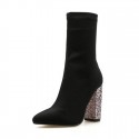 Size:4.5-8.5 Women Fashion Black Suede Heeled Mid-Calf Boots