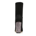 Size:4.5-8.5 Women Fashion Black Suede Heeled Mid-Calf Boots