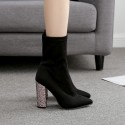 Size:4.5-8.5 Women Fashion Black Suede Heeled Mid-Calf Boots