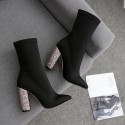 Size:4.5-8.5 Women Fashion Black Suede Heeled Mid-Calf Boots