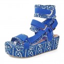 Women Fashion Bohemian Style Paisley Pattern Thick-soled Ankle Strap Sandals