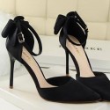 Size 4.5-11 Women Sexy Pointed Toe Buckle Strap Bowknot Pattern High Heel Shoes