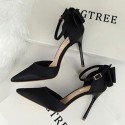 Size 4.5-11 Women Sexy Pointed Toe Buckle Strap Bowknot Pattern High Heel Shoes