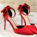 Size 4.5-11 Women Sexy Pointed Toe Buckle Strap Bowknot Pattern High Heel Shoes