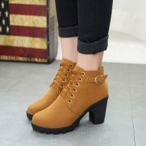 Size 4.5-10 Autumn Women Round Toe Lace-Up Chunky Heel Short Boots