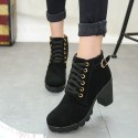 Size 4.5-10 Autumn Women Round Toe Lace-Up Chunky Heel Short Boots