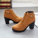 Size 4.5-10 Autumn Women Round Toe Lace-Up Chunky Heel Short Boots