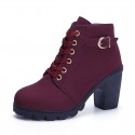 Size 4.5-10 Autumn Women Round Toe Lace-Up Chunky Heel Short Boots