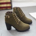 Size 4.5-10 Autumn Women Round Toe Lace-Up Chunky Heel Short Boots