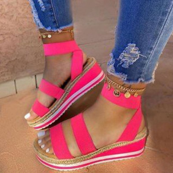 Size:4.5-11 Women Fashion Solid Color Platform Velcro Sandals Shoes