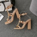 Women Sexy Thick Heel Square Toe Rivets Buckle Strap Open Toe Sandals