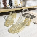 Women Summer Hollow Design Jelly Color Chunky High Heel Sandals