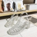 Women Summer Hollow Design Jelly Color Chunky High Heel Sandals