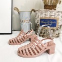 Women Summer Hollow Design Jelly Color Chunky High Heel Sandals