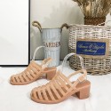 Women Summer Hollow Design Jelly Color Chunky High Heel Sandals