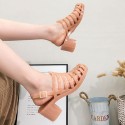 Women Summer Hollow Design Jelly Color Chunky High Heel Sandals