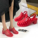 Women Summer Hollow Design Jelly Color Chunky High Heel Sandals