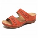 Women Vintage Casual Hollow Design Solid Color Wedge Sandals