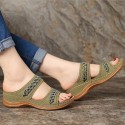 Women Vintage Casual Hollow Design Solid Color Wedge Sandals