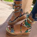 Women Fashion Sexy Strap Design Leopard Snake Pattern Platform Sandals