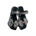 Women Fashion Sexy Bow Rhinestone Decorative Square Toe Flat Sandals