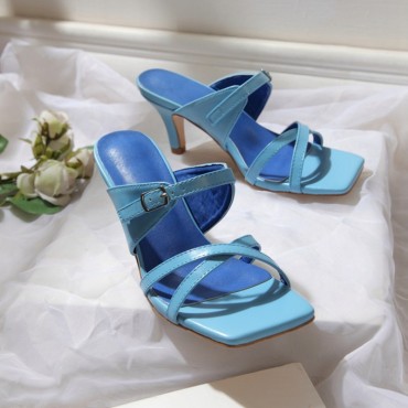 Women Fashion Buckle Design Square Toe High Heel Sandals