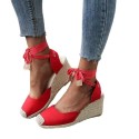 Stylish Contrast Wedge Lace-Up Sandals