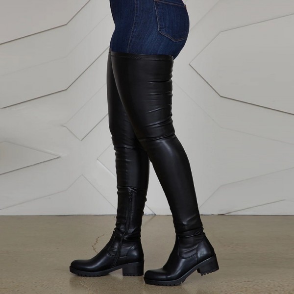 Women Fashion Solid Stretch Over The Knee Round Toe Over The Knee Boots