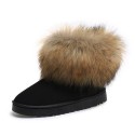 Women Fashion Round Toe Plush Flat Slip Snow Boots