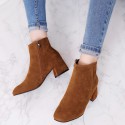 Women Fashion Round Toe Solid Color Suede Chunky Heel Side Zipper Short Boots