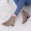 Women Fashion Round Toe Solid Color Suede Chunky Heel Side Zipper Short Boots