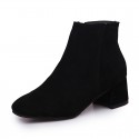 Women Fashion Round Toe Solid Color Suede Chunky Heel Side Zipper Short Boots