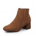 Women Fashion Round Toe Solid Color Suede Chunky Heel Side Zipper Short Boots