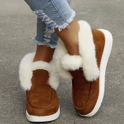 Women Casual Winter Low-Top Suede Plush Flat Short Snow Boots