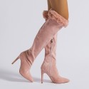 Women'S Fashion Pointed Toe Stiletto Heel Sleeve Lace Over The Knee Boots