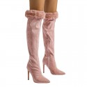 Women'S Fashion Pointed Toe Stiletto Heel Sleeve Lace Over The Knee Boots