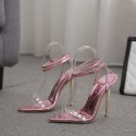 Women Fashion Pointed Toe Metal Plating Transparent Glue Diamond Stiletto Sandals