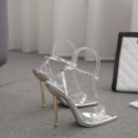 Women Fashion Pointed Toe Metal Plating Transparent Glue Diamond Stiletto Sandals