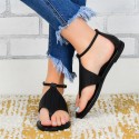 Plus Size Women Fashion Round Toe Thong Hollow Flat Sandals