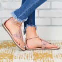 Plus Size Women Fashion Round Toe Thong Hollow Flat Sandals