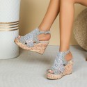 Plus Size Women Fashion Grey Engraved Wedge Solid Color Sandals