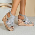 Plus Size Women Fashion Grey Engraved Wedge Solid Color Sandals