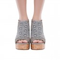 Plus Size Women Fashion Grey Engraved Wedge Solid Color Sandals