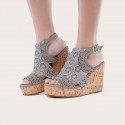 Plus Size Women Fashion Grey Engraved Wedge Solid Color Sandals