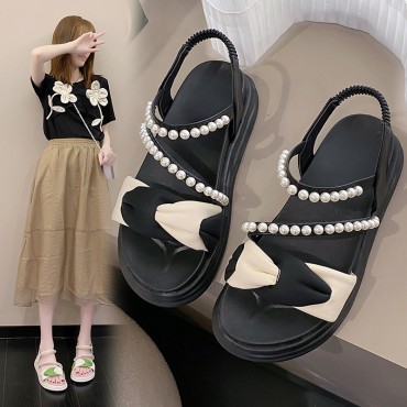 Women Fashion Pearl Strap Platform Sandals