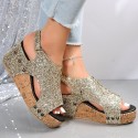 Plus Size Women Fashion Sequin Flat Wedge Platform Sandals