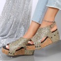 Plus Size Women Fashion Sequin Flat Wedge Platform Sandals