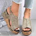 Plus Size Women Fashion Sequin Flat Wedge Platform Sandals